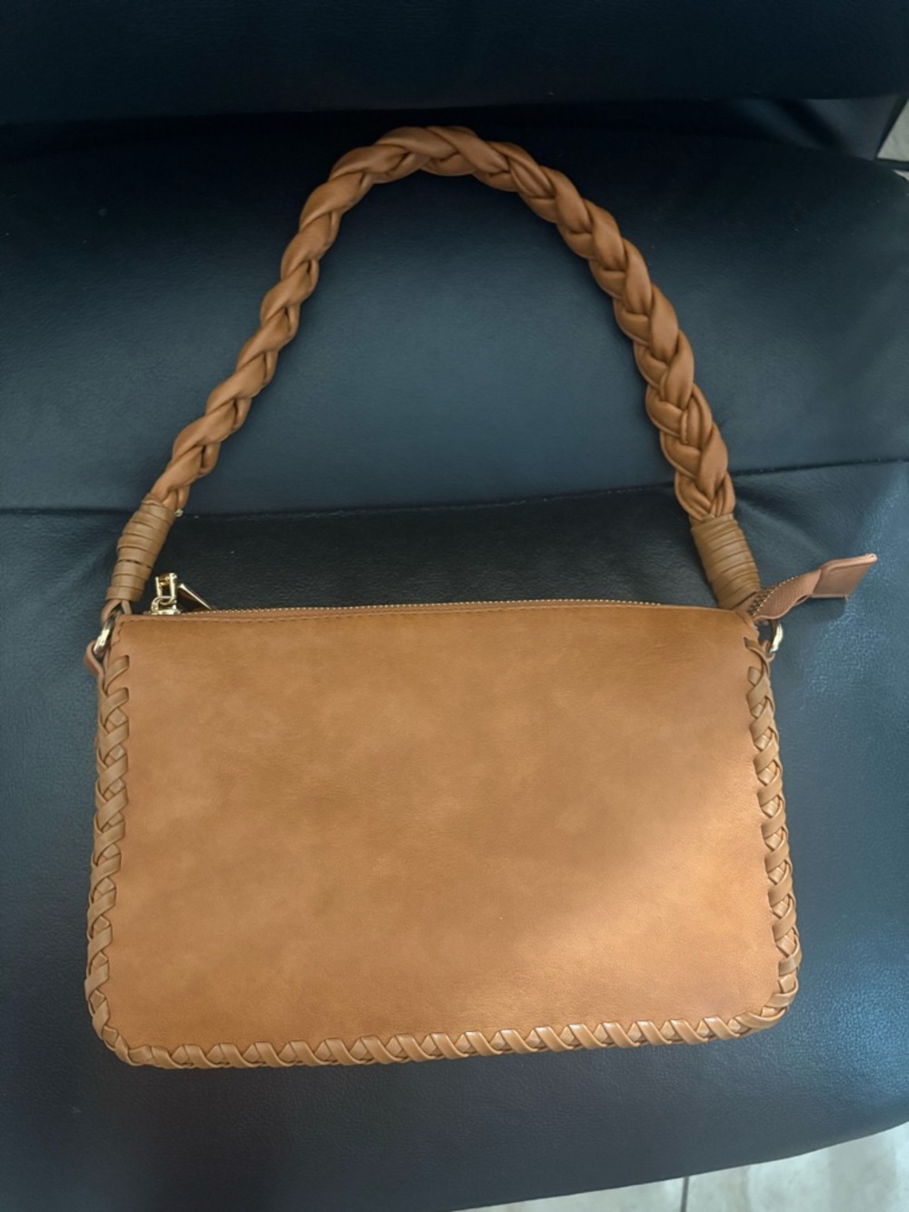 Moda Luxe Braided Strap Shoulder Bag - Tan